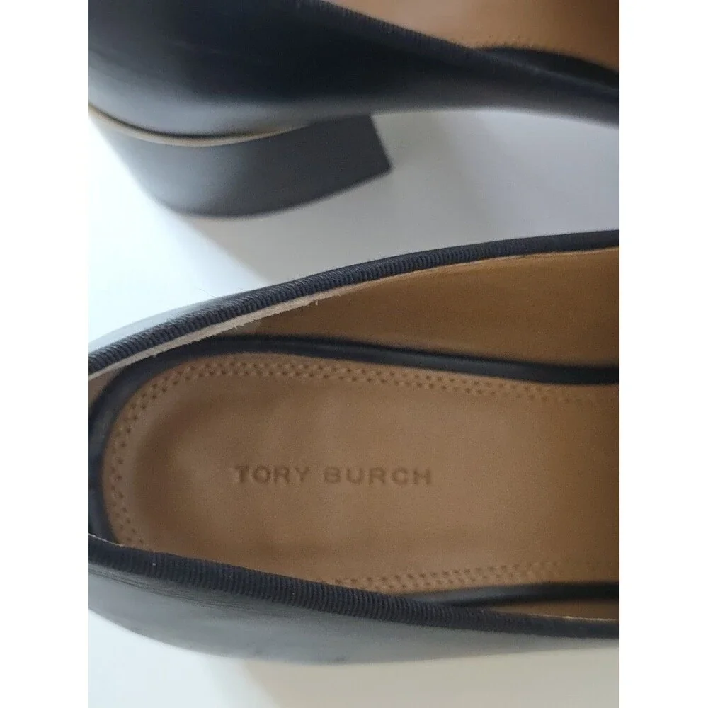 Tory Burch Everly Block Heel Loafers Womens 10 Black Leather Croc Embossed Logo